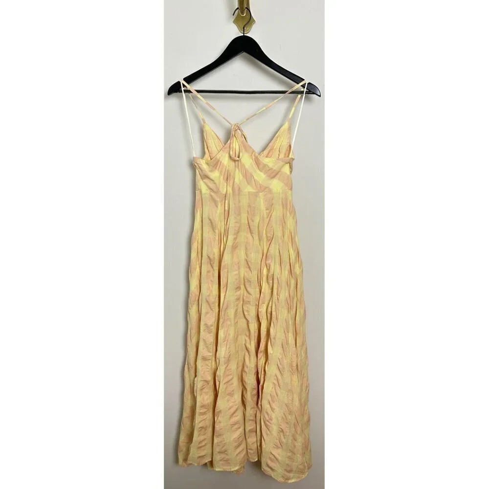 FREE PEOPLE Via Gingham Cotton Seersucker Sundress Creamsicle Combo Eve X-Small - Picture 8 of 11